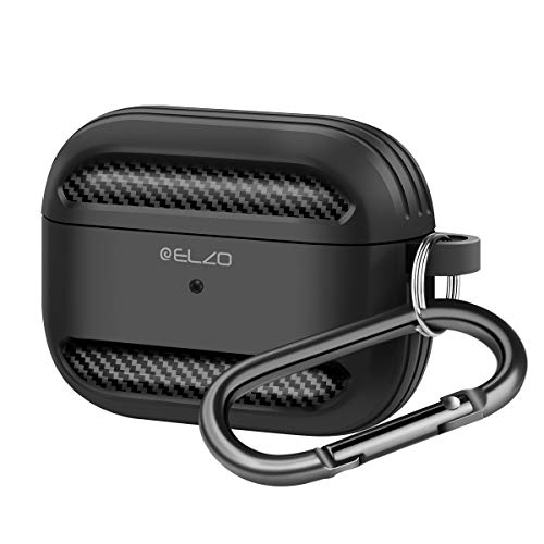 ELZO Capa de silicone líquida para Airpods Pro à prova de choques, capa protetora resistente a riscos, capa protetora para auriculares com mosquetão compatível com Apple AirPods Pro - preto