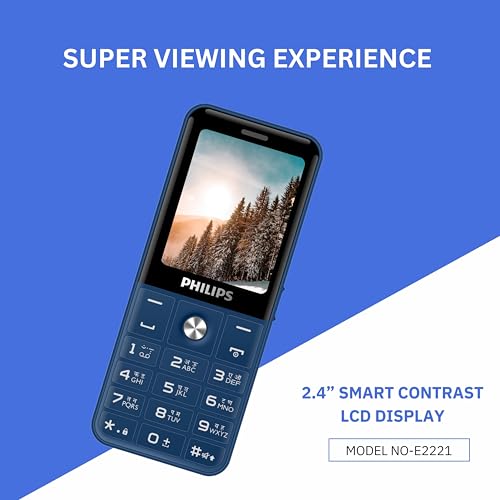 Image of Philips All-New E2221 Sleek & Stylish |Keypad Mobile with 2.4 inch Screen|2500 MAH Battery | 2030mm Speaker| Wireless FM | Bright Torch| Digital Camera|Blue