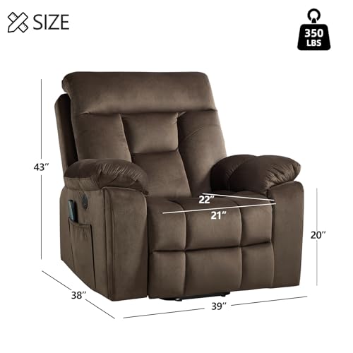 Image of CANMOV Large Power Lift Recliner Chair with Massage and Heat for Elderly Big and Tall People, Overstuffed Wide Recliners with 2 Cup Holders, Side Pocket and USB Port, Dark Brown