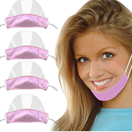 Skryo Mund und Nasenschutz, 4 Stück Mini Shield Washable Wiederverwendbar Komfortabel Transparent Optisch (Pink)