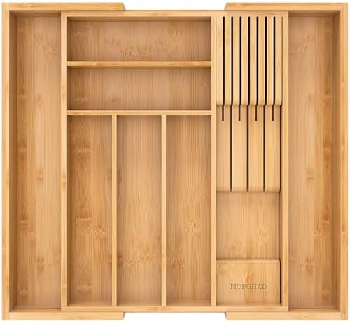 Bamboo-Silverware-Drawer-Organizer-Kitchen, Expandable Utensil Ho...