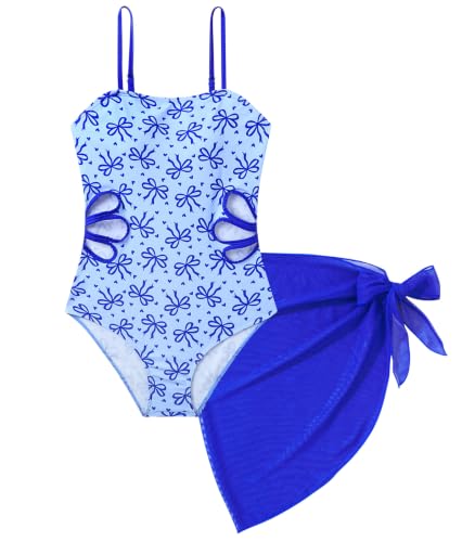 Image of Girls One Piece Swimsuit Bathing Suit with Cover Up Size 7-16