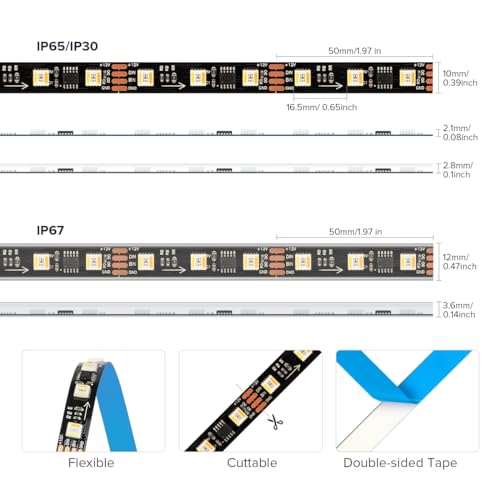 Tira LED direccionable RGB+CCT WS2805 16.4ft DC12V kit miniatura 3