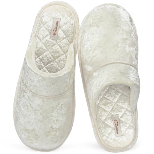 HomeTop Women's Comfy Scuff Slippers Diamond Velvet Upper Non Slip