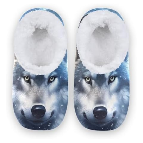 RunningBear Wolf Snow Night House Slippers for Women Men Non-Slip Soft Sole Slippers Feet Slippers for Men Travel L Cover
