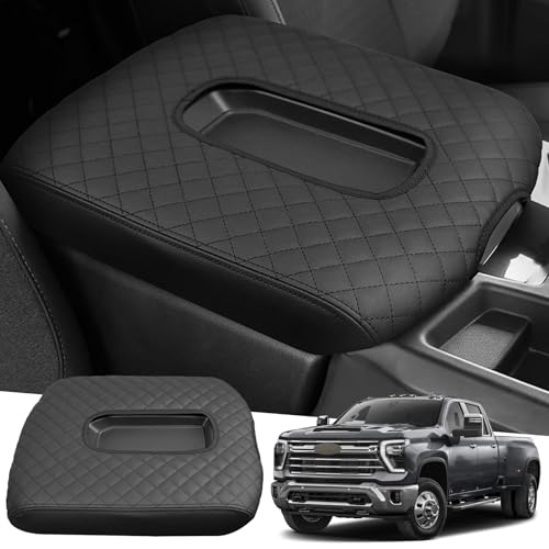 Image of Center Console Armrest Cover Compatible with Chevy Chevrolet Silverado & GMC Sierra 1500 2500 3500 HD 2019 2020 2021 2022 2023 2024 2025 Protector Interior Accessories(for Jump Seat Console)