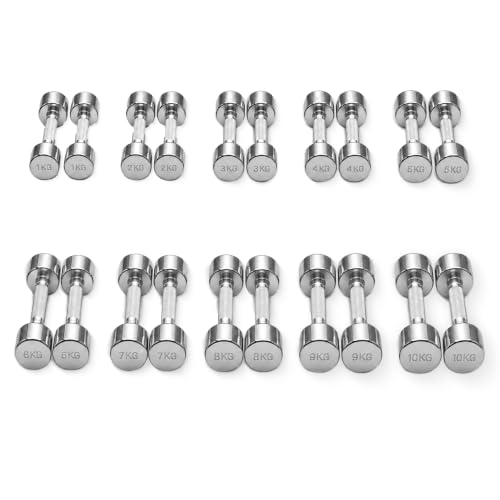 BOOMFIT Set Mancuernas Cromadas 10 Pares de 1 a 10 kg Acero Macizo 110 kg