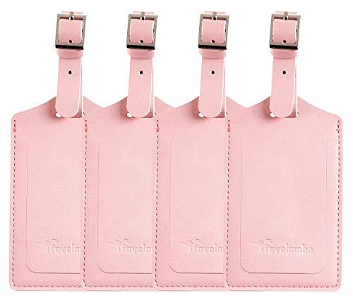 4 Pack Leather Luggage Travel Bag Tags by Travelambo Pink