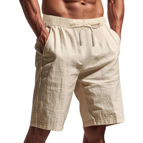 COROFY Mens' Linen Shorts Fashion Solid Elastic Drawstring Waist Loose Fit Oversize Gym Shorts with Pockets Khaki XL