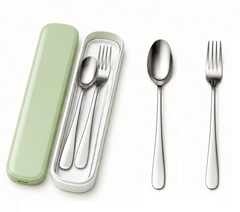 Image of Cutlery Set with Box | Stainless Steel Spoon, Fork, Reusable Tableware for Home, Kitchen, Office, Restaurant & Travel