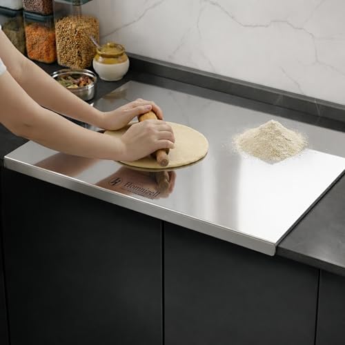 Image of Premium Extra Large Countertop Stainless Steel Chopping Board (41 x 31 cm) - Heavy-Duty Kitchen Cutting Board for Vegetables, Fruits, Meat & Roti Making, Rust-Resistant & Easy to Clean