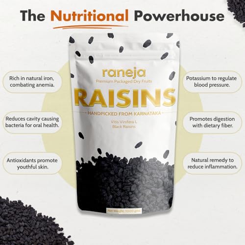 Image of Raneja Premium Afghani Seedless Black Raisins 700g | High in Antioxidant Kali Kishmish /Kismis Dry Fruits, Healthy Snacks | High in Antioxidants, Fiber & Potassium | Naturally Sweet & Tasty