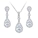 EleQueen 925 Sterling Silver Full Cubic Zirconia Teardrop Bridal Pendant Necklace Dangle Earrings Set Clear
