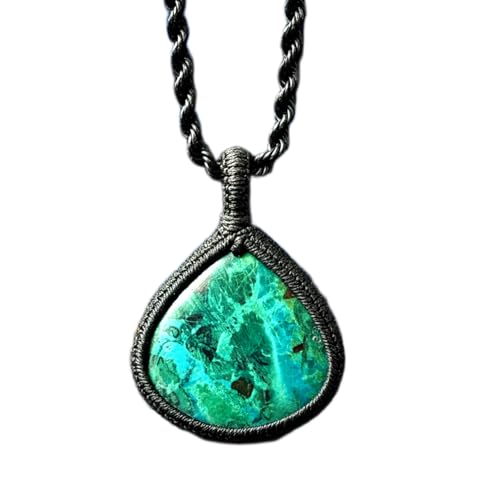 Collier pendentif chrysocolle naturelle verte poire cordon cuir