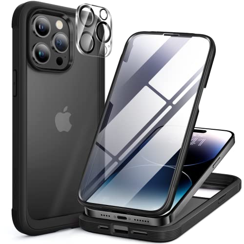 Image of miracase Glass Series Designed for iPhone 14 Pro Max Case 6.7 Inch, Upgrade Full-Body Bumper Case with Built-in 9H Tempered Glass Screen Protector, with Camera Lens Protector, Matte Black