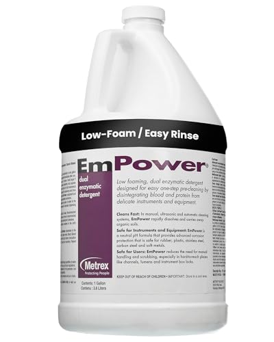 EmPower Dual-Enzymatic Detergent – Enzyme Cleaner for Medical Equipment & Surgical Tools, Low-Foaming Enzymatic Pre-Cleaner with Protease, Amylase & Lipase – Safe for Metal, Plastic & Glass (1 Gallon)