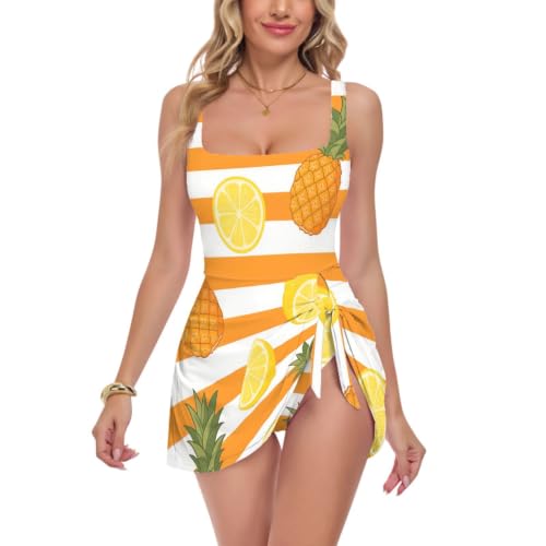 Traje de baño de verano para mujer bañador frutal de naranjas y blancas