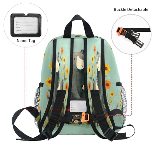 Bear Sunflowers Teal Toddler Backpack Kindergarten Preschool Backpack for Boys Girls Toddler Bookbag4