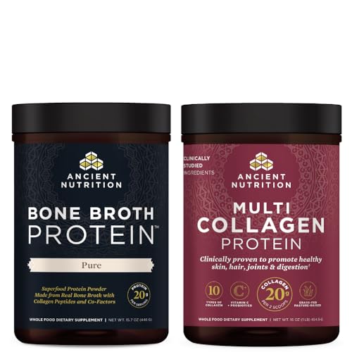 Ancient Nutrition Bone Broth Protein Powder, Pure, 20 Servings + Multi Collagen Protein Powder, Unflavored, 45 Servings - image 1