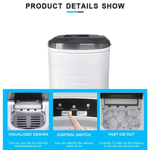 Máquina fabricadora de hielo de sobremesa, portátil, produce 33 lb (15 kg) de cubos de hielo en 24 horas, listos en 8 minutos, con indicaciones inteligentes, máquina eléctrica para hacer hielo - 1 unidad miniatura 4