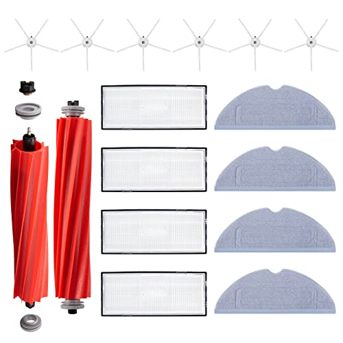 Lot de 16 accessoires pour aspirateur Xiaomi Roborock S7 S7+ T7 T7S T7Plus T7SPlus Roborock,Pièces de rechange,Comprend 2 brosses principales,4 filtres HEPA,6 brosses latérales (blanc) Cover