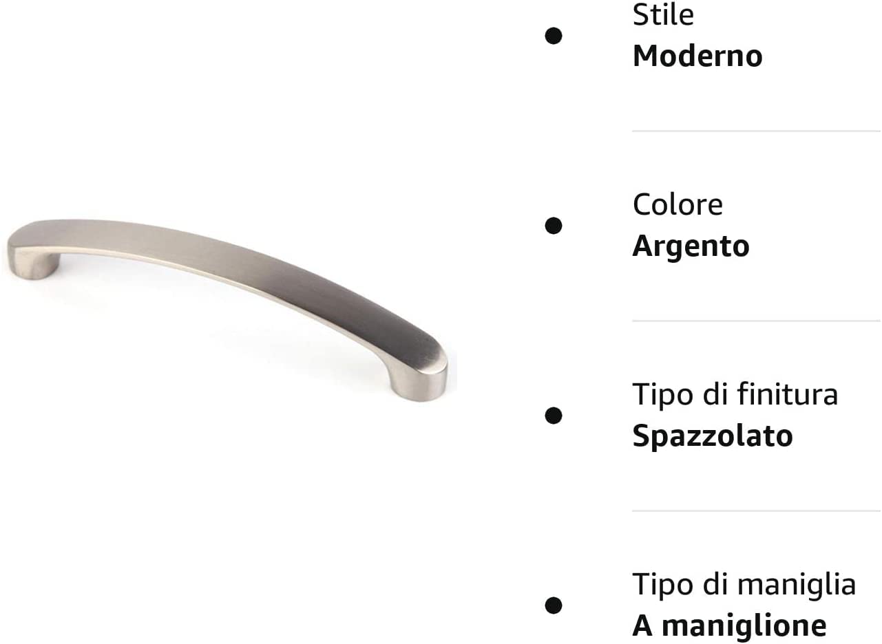 Set da 10 maniglie per ante armadio per mobili cucina, cassetti, mobili camera da letto, distanza fori 96MM/128MM/160MM, in Alluminio
