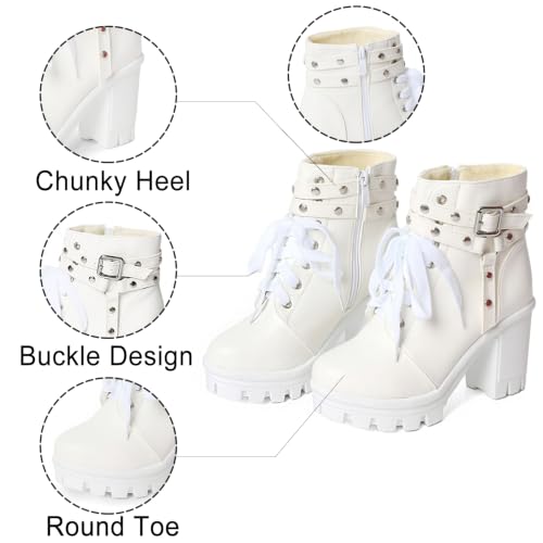 Image of FOREADA Goth Platform Heel Combat Boots Women Pearl Lace Victorian Booties