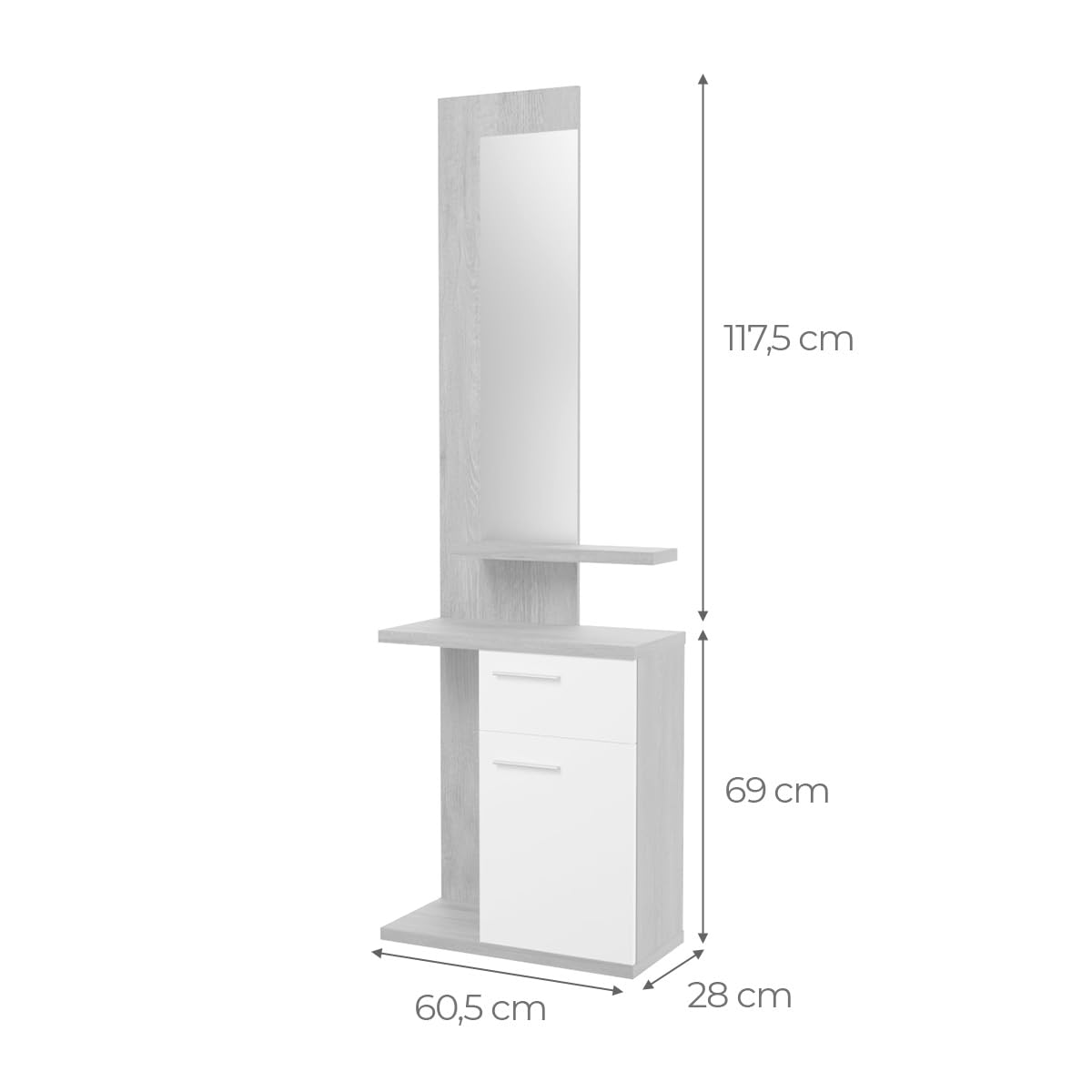 Somnia - Mueble Recibidor Vertical, Modelo Carl, Práctico y Funcional, Color Blanco, Medidas: 60,5 cm Largo x 28 cm Fondo x 117,5 cm Alto