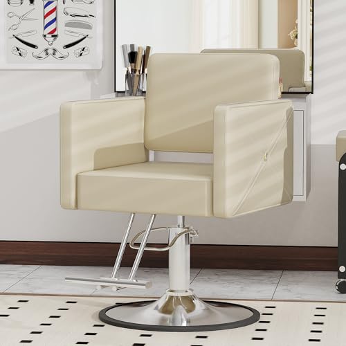 Image of LOUVIXA Barber Chairs for Hair Stylist, Height Adjustable Hydraulic Salon Chair, 360 Degrees Rotation, Multi-Function Shampoo Chair for Salon Home Barbershop (Beige-Sliver)
