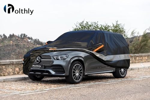 Image of Holhtly Car Cover Custom Fit for Mercedes-Benz GLE, Car Covers for Automobiles All Weather Waterproof Sun Snow Rain Wind Dust Protection, Outdoor Car Cover Black & Grey