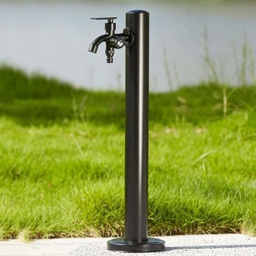 Stainless Steel Outdoor Garden Hose Stand with Faucet - Decorative Water Fountain Dispenser for Irrigation & Washing - Durable, Weather-Resistant Garden Accessory