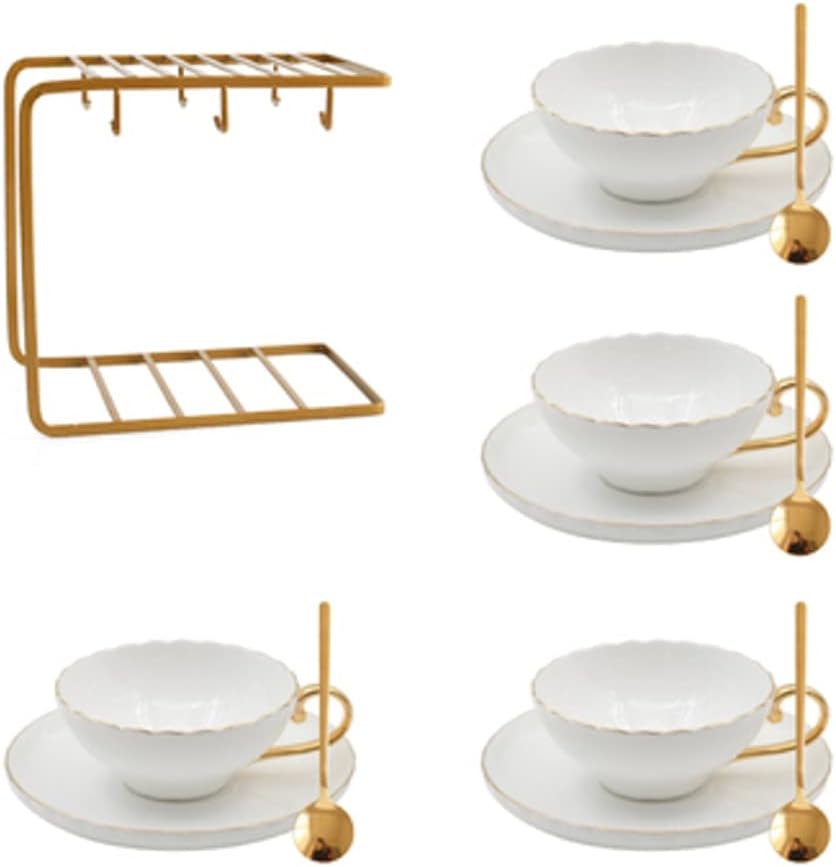 Tea Cup Set Porcelain Tea Cup Sets Simple Cups and Saucer Coffee Cup with Spoon Cup Rack for Tea Coffee Latte Cappuccino