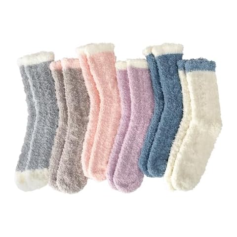 Breslatte Fuzzy Socks Cozy Home Sleeping Slipper Socks for Women Warm Fluffy Socks 6P3 multicolor Cover