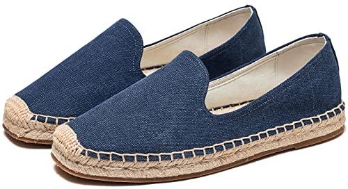 Image of Men's Classic Suede Canvas Round Cap Toe Espadrilles Loafers Pure Color Slip On Comfortable Flats Shoes