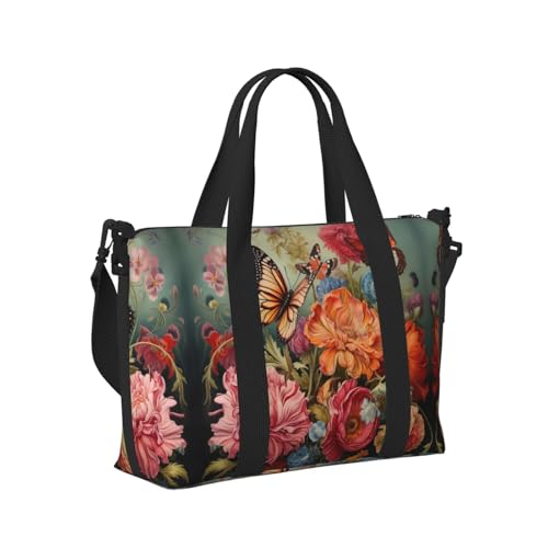 Travel Duffle Bag Weekender Bag Carry On Tote Bag Sport Gym Bag for Women Men Flowers and Butterfly Print3