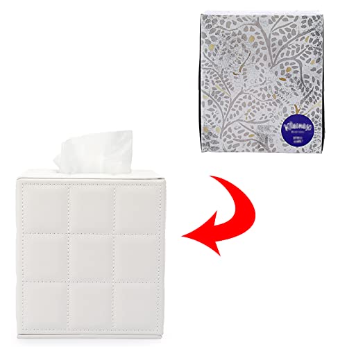 Sumnacon Square Leather Tissue Box Cover - Stylish Cube Tissue Box Holder With Magnetic Bottom, Decorative Pu Tissue Box For Vanity Dresser Night Stand Table Countertop Home Office Car, Grid White #TOP6