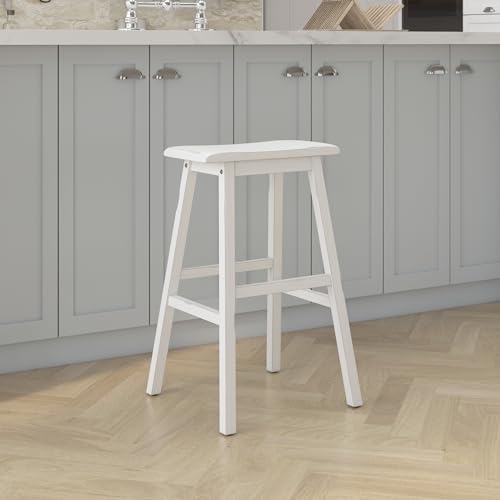 Hillsdale Moreno Wood Backless Bar Height Stool, 29\" High, Sea White