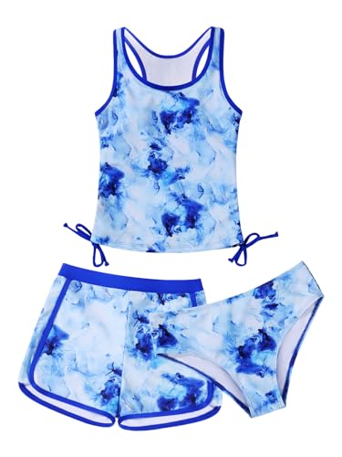 Patgoal Girls 3 Piece Bathing Suit Summer Racerback Top Bikini Swimsuit with Shorts Beach Tankini Sets