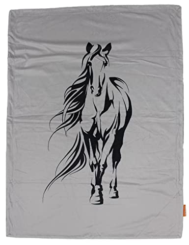 Image of Dear Baby Gear Deluxe Double Layer Baby Blanket - Gender Neutral Infant Blankets for Girls & Boys - Nursery Blanket for Newborn - Faux Quilt Soft Toddler Blankets - Black Horse on Gray Print- 40x30