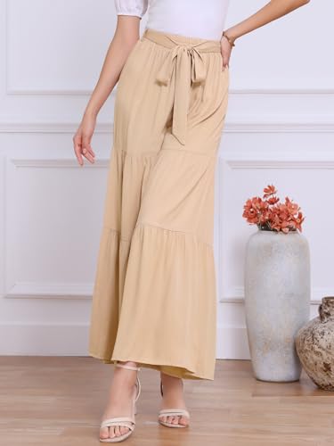 Image of Allegra K Women's 2026 Summer Wide Leg Palazzo Pants High Waisted Flowy Trendy Casual Lounge Boho Beach Ruffles Trousers