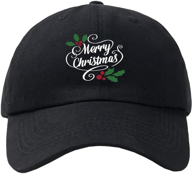 Merry Christmas Baseball Cap for Women Men, Adjustable Embroidered Classic Cotton Snapback Hat Black