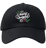 Merry Christmas Baseball Cap for Women Men, Adjustable Embroidered Classic Cotton Snapback Hat Black