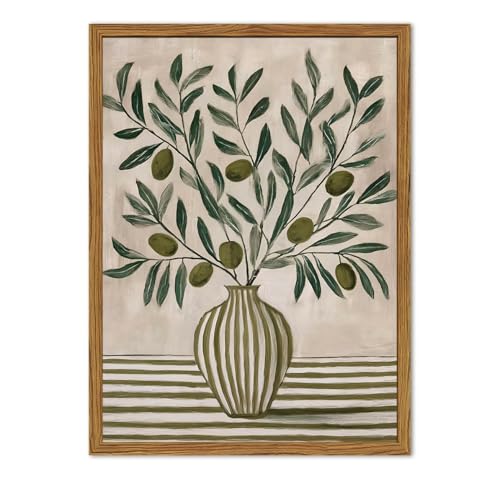 Framed Vintage Olive Branch Wall Art, Green Botanical Pictures Wall Decor, Neutral Farmhouse Plant Paintings Canvas Prints Rustic Home Decor Aesthetic for Living Room Bedroom Kitchen 12x16 inch