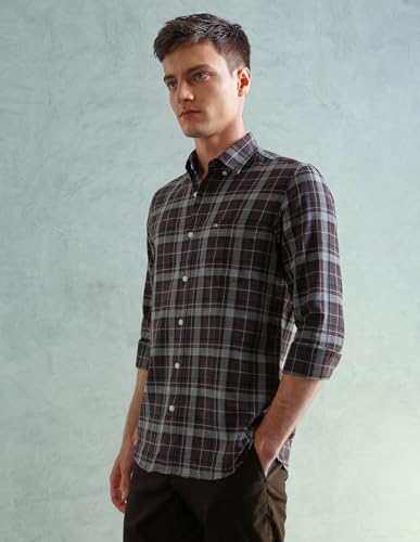 Image of Arrow Sport Men Slim fit Cotton Checked Long Sleeves Spread Collar Shirt