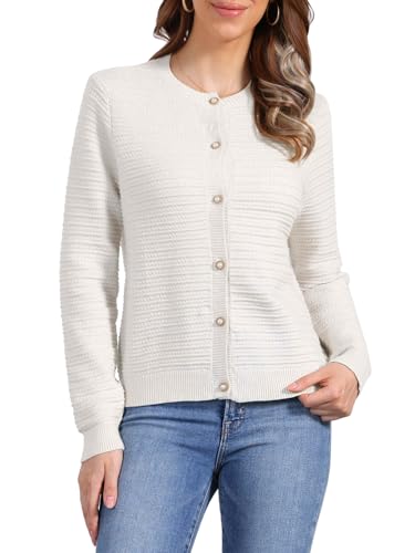 Allegra K Knit Cardigan for Women Sweater Crew Neck Long Sleeve Open Front Button Down Fall Winter Outerwear