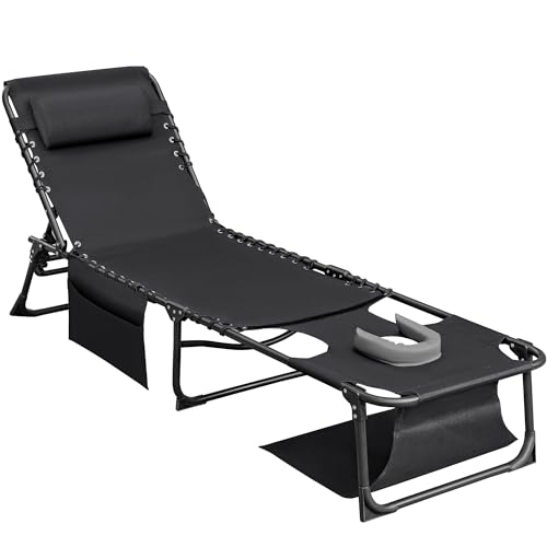 Flamaker Face Down Chaise Lounge Chair 5-Position Adjustable Sunbathing, Foldable Tanning Chair with Face& Arm Holes, Outdoor Recliner Chair for Pool, Beach, Patio, Lawn (Black, 1 Pcs)
