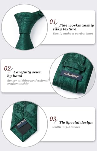 Image of HISDERN Ties for Men Paisley Floral Mens Ties and Pocket Square Cufflinks Set Classic Business Necktie Handkerchief
