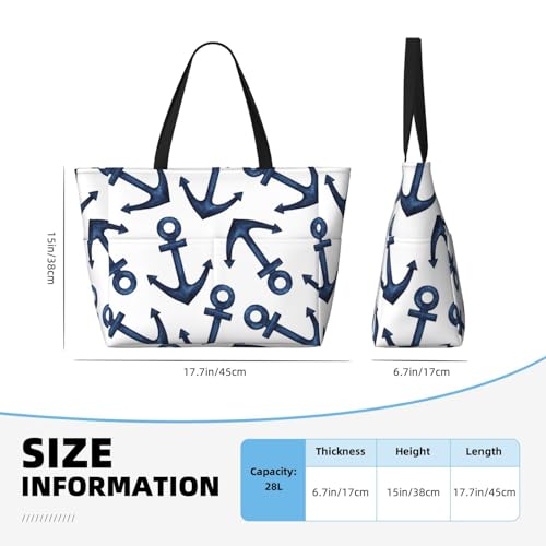 Navy Blue Anchor Large Beach Bag Waterproof Sandproof Swim Tote Pool Bag For Women With Zipper3