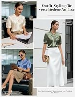 GRACE KARIN Damen Satin Bluse Kurzarm Elegante Sommer Party Oberteile Seidenbluse Business Top Artichoke XXL – Ansicht 6