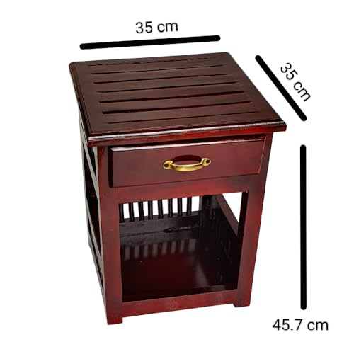 Image of Furniture Wooden Bedside Table for Bedroom | Wooden Nightstand Lamp Table with 1 Drawer (Dark Brown)